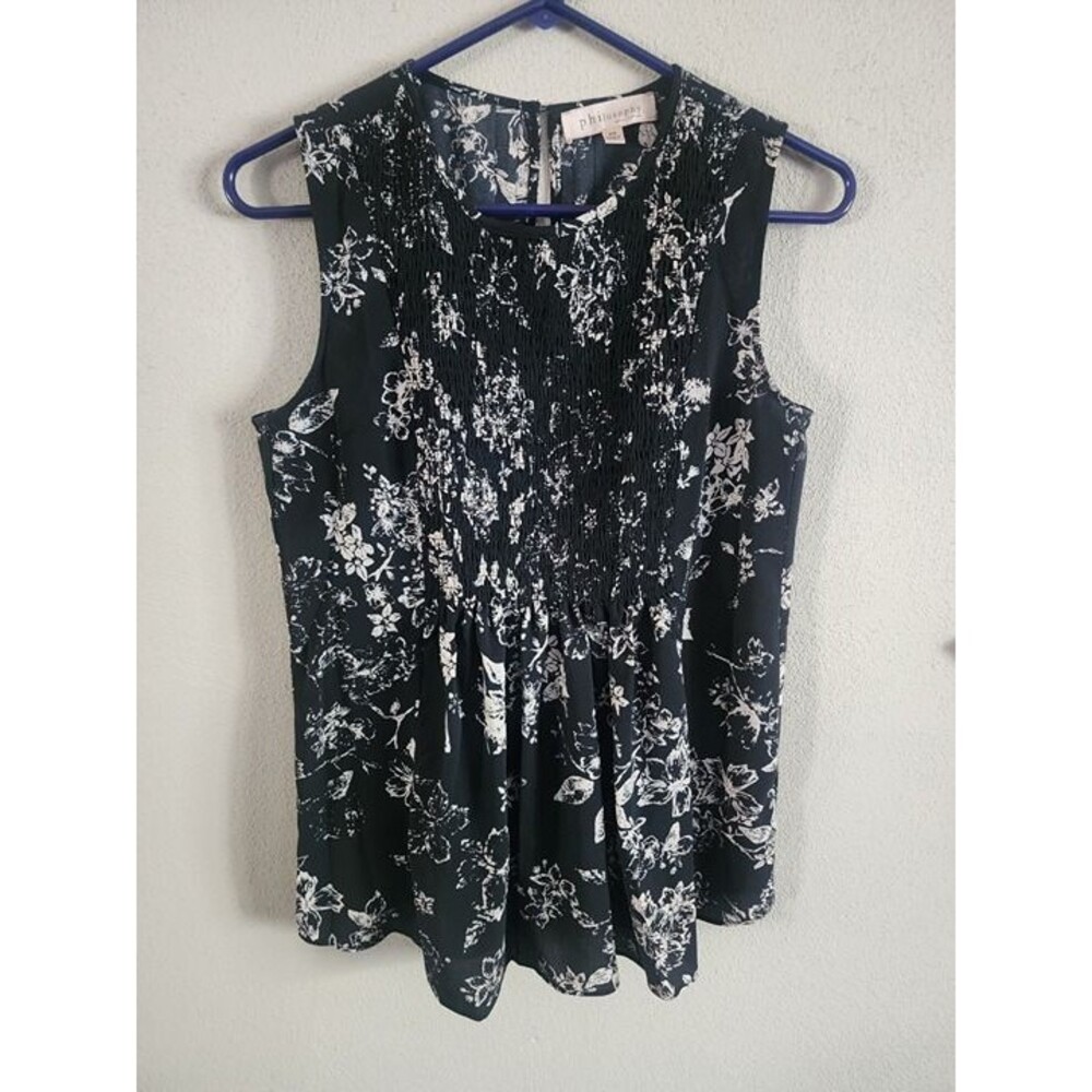 Philosophy Republic Clothing XS Black Floral Smocked Sleeveless Tank Top Blouse